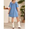 image:imageDokotoo Lightweight Flowy Denim Dress for Women 2026 Square Neck Short Sleeve Dresses Tie Knot Front Cotton Jean DressSky Blue