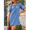 image:imageDokotoo Lightweight Flowy Denim Dress for Women 2026 Square Neck Short Sleeve Dresses Tie Knot Front Cotton Jean DressSky Blue