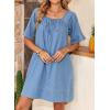 image:imageDokotoo Lightweight Flowy Denim Dress for Women 2026 Square Neck Short Sleeve Dresses Tie Knot Front Cotton Jean DressSky Blue