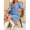 image:imageDokotoo Lightweight Flowy Denim Dress for Women 2026 Square Neck Short Sleeve Dresses Tie Knot Front Cotton Jean DressSky Blue