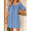 image:imageDokotoo Lightweight Flowy Denim Dress for Women 2026 Square Neck Short Sleeve Dresses Tie Knot Front Cotton Jean DressSky Blue