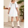 image:imageDokotoo Lightweight Flowy Denim Dress for Women 2026 Square Neck Short Sleeve Dresses Tie Knot Front Cotton Jean DressWhite