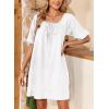 image:imageDokotoo Lightweight Flowy Denim Dress for Women 2026 Square Neck Short Sleeve Dresses Tie Knot Front Cotton Jean DressWhite