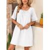 image:imageDokotoo Lightweight Flowy Denim Dress for Women 2026 Square Neck Short Sleeve Dresses Tie Knot Front Cotton Jean DressWhite