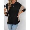 image:imageDokotoo Oversized Crewneck Sweatshirt for Women Long Sleeve Soft Knit Tops Striped Contrast Tunic Shirts Fall Winter ClothesBlack