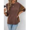 image:imageDokotoo Oversized Crewneck Sweatshirt for Women Long Sleeve Soft Knit Tops Striped Contrast Tunic Shirts Fall Winter ClothesChocolate Brown