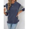 image:imageDokotoo Oversized Crewneck Sweatshirt for Women Long Sleeve Soft Knit Tops Striped Contrast Tunic Shirts Fall Winter ClothesNavy Blue