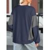 image:imageDokotoo Oversized Crewneck Sweatshirt for Women Long Sleeve Soft Knit Tops Striped Contrast Tunic Shirts Fall Winter ClothesNavy Blue