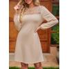 image:imageDokotoo Spring Dresses for Women 2026 Crochet Lace Neck Long Sleeve A Line Shift Dress Flowy Swing Mini DressApricot