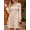 image:imageDokotoo Spring Dresses for Women 2026 Crochet Lace Neck Long Sleeve A Line Shift Dress Flowy Swing Mini DressApricot