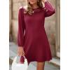 image:imageDokotoo Spring Dresses for Women 2026 Crochet Lace Neck Long Sleeve A Line Shift Dress Flowy Swing Mini DressBurgundy