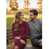 image:imageDokotoo Spring Dresses for Women 2026 Crochet Lace Neck Long Sleeve A Line Shift Dress Flowy Swing Mini DressBurgundy