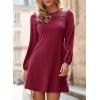 image:imageDokotoo Spring Dresses for Women 2026 Crochet Lace Neck Long Sleeve A Line Shift Dress Flowy Swing Mini DressBurgundy