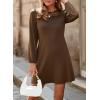 image:imageDokotoo Spring Dresses for Women 2026 Crochet Lace Neck Long Sleeve A Line Shift Dress Flowy Swing Mini DressCoffee