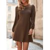 image:imageDokotoo Spring Dresses for Women 2026 Crochet Lace Neck Long Sleeve A Line Shift Dress Flowy Swing Mini DressCoffee