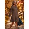 image:imageDokotoo Spring Dresses for Women 2026 Crochet Lace Neck Long Sleeve A Line Shift Dress Flowy Swing Mini DressCoffee