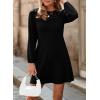 image:imageDokotoo Spring Dresses for Women 2026 Crochet Lace Neck Long Sleeve A Line Shift Dress Flowy Swing Mini DressLace Black