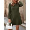 image:imageDokotoo Spring Dresses for Women 2026 Crochet Lace Neck Long Sleeve A Line Shift Dress Flowy Swing Mini DressLace Green