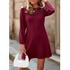 image:imageDokotoo Spring Dresses for Women 2026 Crochet Lace Neck Long Sleeve A Line Shift Dress Flowy Swing Mini DressLace Red