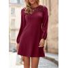 image:imageDokotoo Spring Dresses for Women 2026 Crochet Lace Neck Long Sleeve A Line Shift Dress Flowy Swing Mini DressLace Red