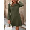 image:imageDokotoo Spring Dresses for Women 2026 Crochet Lace Neck Long Sleeve A Line Shift Dress Flowy Swing Mini DressMoss Green