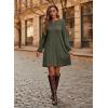 image:imageDokotoo Spring Dresses for Women 2026 Crochet Lace Neck Long Sleeve A Line Shift Dress Flowy Swing Mini DressMoss Green
