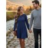 image:imageDokotoo Spring Dresses for Women 2026 Crochet Lace Neck Long Sleeve A Line Shift Dress Flowy Swing Mini DressNavy Blue