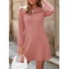 image:imageDokotoo Spring Dresses for Women 2026 Crochet Lace Neck Long Sleeve A Line Shift Dress Flowy Swing Mini DressPink