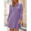 image:imageDokotoo Spring Dresses for Women 2026 Crochet Lace Neck Long Sleeve A Line Shift Dress Flowy Swing Mini DressPurple
