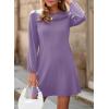 image:imageDokotoo Spring Dresses for Women 2026 Crochet Lace Neck Long Sleeve A Line Shift Dress Flowy Swing Mini DressPurple