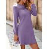 image:imageDokotoo Spring Dresses for Women 2026 Crochet Lace Neck Long Sleeve A Line Shift Dress Flowy Swing Mini DressPurple