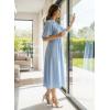 image:imageDokotoo Summer Dresses for Women 2026 Casual Dresses V Neck Puff Sleeve Empire Waist ALine Maxi DressBeau Blue