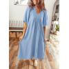 image:imageDokotoo Summer Dresses for Women 2026 Casual Dresses V Neck Puff Sleeve Empire Waist ALine Maxi DressBeau Blue