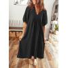 image:imageDokotoo Summer Dresses for Women 2026 Casual Dresses V Neck Puff Sleeve Empire Waist ALine Maxi DressBlack