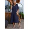 image:imageDokotoo Summer Dresses for Women 2026 Casual Dresses V Neck Puff Sleeve Empire Waist ALine Maxi DressNavy Blue