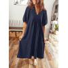 image:imageDokotoo Summer Dresses for Women 2026 Casual Dresses V Neck Puff Sleeve Empire Waist ALine Maxi DressNavy Blue