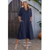 image:imageDokotoo Summer Dresses for Women 2026 Casual Dresses V Neck Puff Sleeve Empire Waist ALine Maxi DressNavy Blue