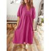 image:imageDokotoo Summer Dresses for Women 2026 Casual Dresses V Neck Puff Sleeve Empire Waist ALine Maxi DressRose Red