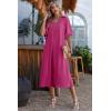 image:imageDokotoo Summer Dresses for Women 2026 Casual Dresses V Neck Puff Sleeve Empire Waist ALine Maxi DressRose Red