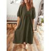 image:imageDokotoo Summer Dresses for Women 2026 Casual Dresses V Neck Puff Sleeve Empire Waist ALine Maxi DressVineyard Green