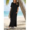 image:imageDokotoo Summer Dresses for Women 2026 Casual Maxi Dress V Neck Cap Sleeve Long Sundress with Pockets Beach VacationBlack