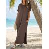 image:imageDokotoo Summer Dresses for Women 2026 Casual Maxi Dress V Neck Cap Sleeve Long Sundress with Pockets Beach VacationChicory Coffee