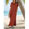 image:imageDokotoo Summer Dresses for Women 2026 Casual Maxi Dress V Neck Cap Sleeve Long Sundress with Pockets Beach VacationClay