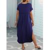 image:imageDokotoo Summer Dresses for Women 2026 Casual Maxi Dress V Neck Cap Sleeve Long Sundress with Pockets Beach VacationDark Blue