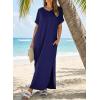 image:imageDokotoo Summer Dresses for Women 2026 Casual Maxi Dress V Neck Cap Sleeve Long Sundress with Pockets Beach VacationDark Blue