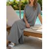image:imageDokotoo Summer Dresses for Women 2026 Casual Maxi Dress V Neck Cap Sleeve Long Sundress with Pockets Beach VacationGray
