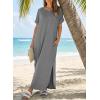 image:imageDokotoo Summer Dresses for Women 2026 Casual Maxi Dress V Neck Cap Sleeve Long Sundress with Pockets Beach VacationGray