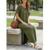 image:imageDokotoo Summer Dresses for Women 2026 Casual Maxi Dress V Neck Cap Sleeve Long Sundress with Pockets Beach VacationJungle Green