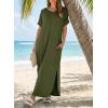 image:imageDokotoo Summer Dresses for Women 2026 Casual Maxi Dress V Neck Cap Sleeve Long Sundress with Pockets Beach VacationJungle Green