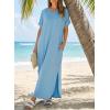 image:imageDokotoo Summer Dresses for Women 2026 Casual Maxi Dress V Neck Cap Sleeve Long Sundress with Pockets Beach VacationMist Blue
